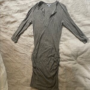 James Perse Heather Gray V-Neck Long-Sleeve Midi Dress